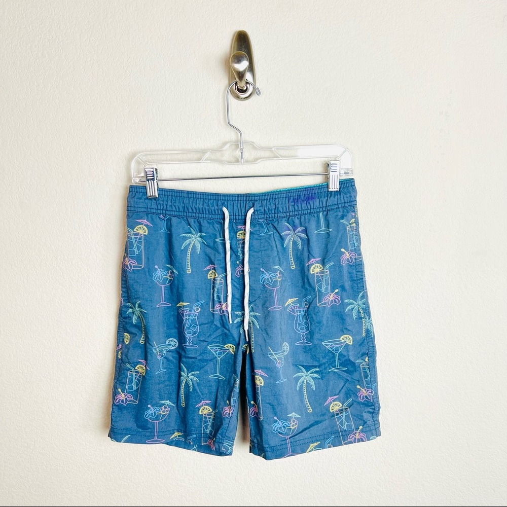 Goodfellow Dusty Blue & Neon Multicolor Tropical Tiki Graphic Swim Trunks